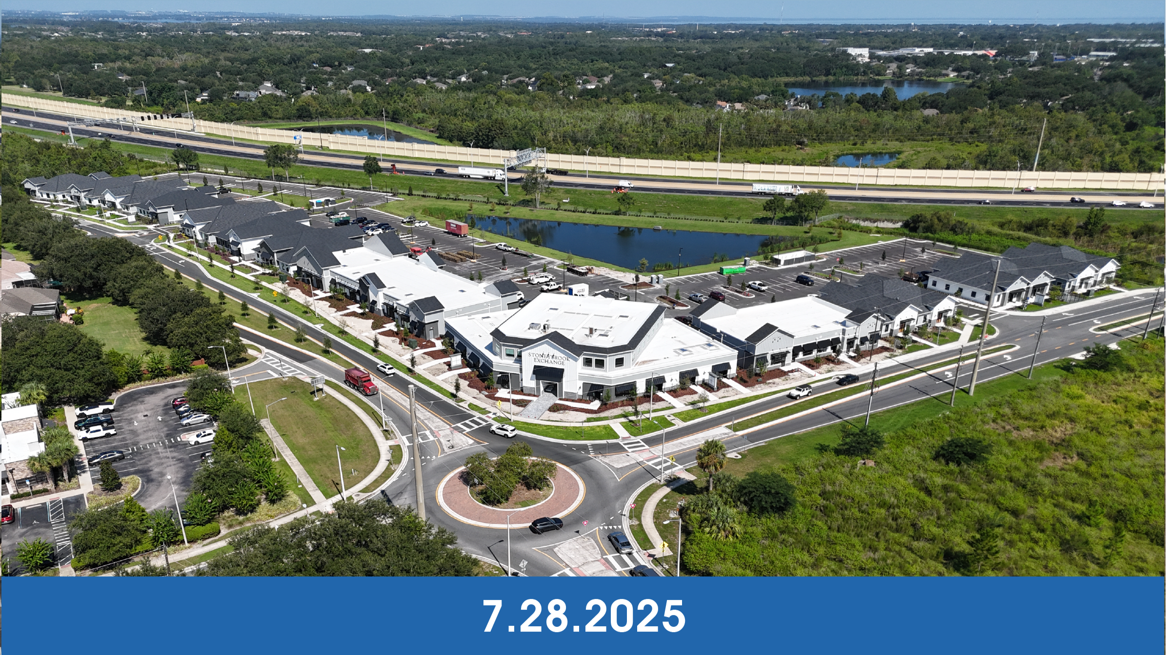 Stoneybrook Exchange Aerial image showing construction progress as of july 18, 2025