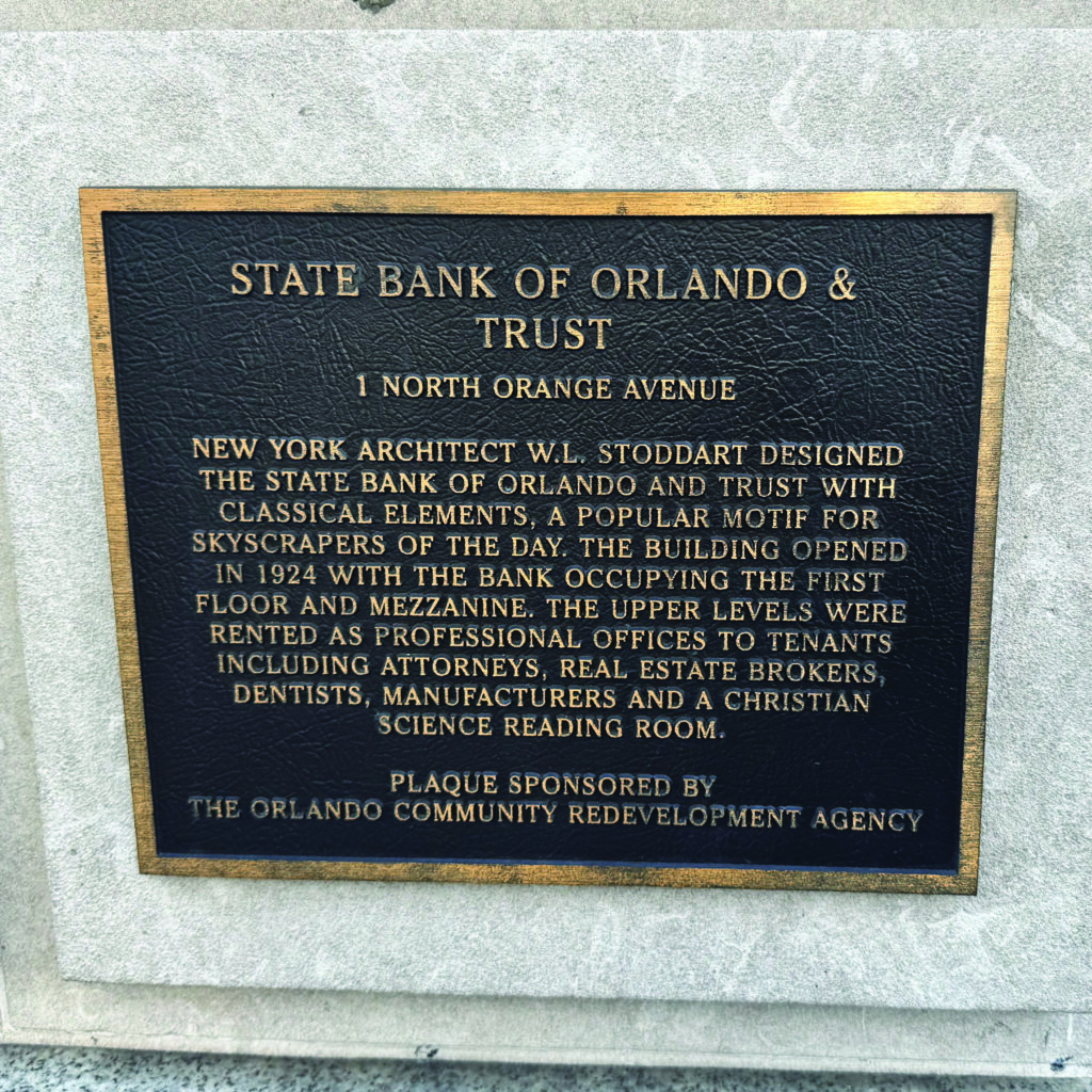 State Bank or Orlando & Trust Plaque on One North Orange